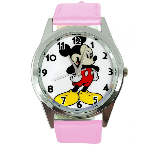 MICKEY MOUSE PINK LEATHER FILM MOVIE CARTOON CD DVD TV STAINLESS WATCH