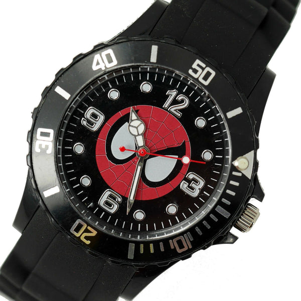 DC SPIDERMAN SUPERHERO Stainless Steel BLACK SILICONE FILM ROUND COMICS WATCH