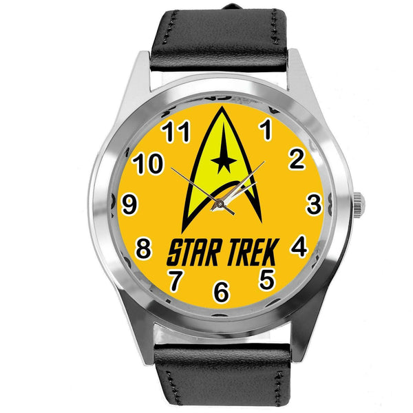 STAR TREK SCI FI CD DVD TV SERIES FILM MOVIE BLACK LEATHER ROUND GALAXY WATCH