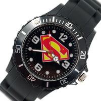 SUPERMAN SUPER MAN FILM SUPER HERO BLACK SILICONE ROUND SCI FI COMICS WATCH