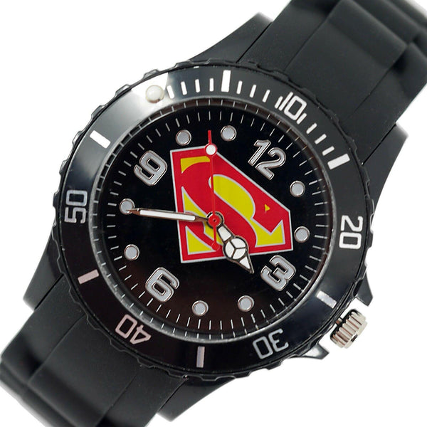 SUPERMAN SUPER MAN FILM SUPER HERO BLACK SILICONE ROUND SCI FI COMICS WATCH