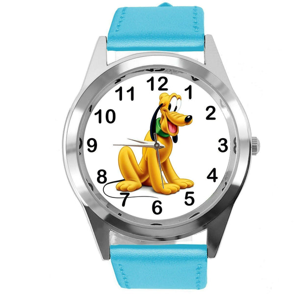 PLUTO DOG FILM CARTOON MICKY MOUSE FRIEND CD DVD TV GAME BLUE LEATHER WATCH