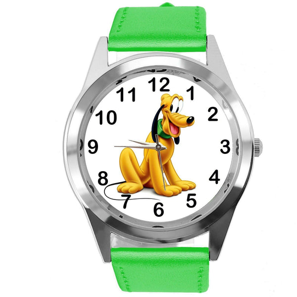 PLUTO DOG FILM CARTOON MICKY MOUSE FRIEND CD DVD TV GAME GREEN LEATHER WATCH