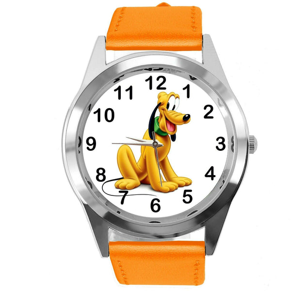 PLUTO DOG FILM CARTOON MICKY MOUSE FRIEND CD DVD TV GAME ORANGE LEATHER WATCH
