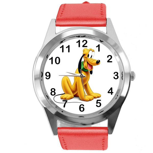 PLUTO DOG FILM CARTOON MICKY MOUSE FRIEND CD DVD TV GAME RED LEATHER WATCH