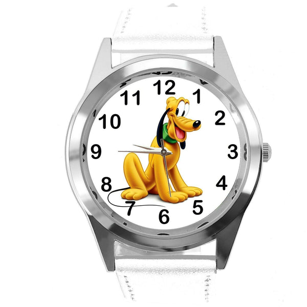 PLUTO DOG FILM CARTOON MICKY MOUSE FRIEND CD DVD TV GAME WHITE LEATHER WATCH
