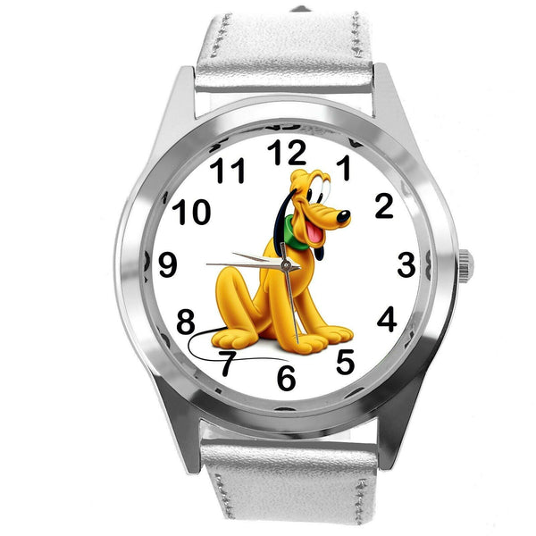 PLUTO DOG FILM CARTOON MICKY MOUSE FRIEND CD DVD TV GAME SILVER LEATHER WATCH