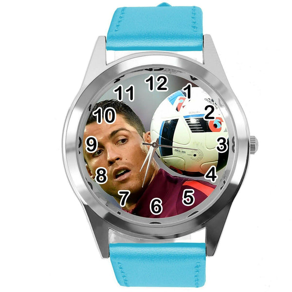 RONALDO SOCCER PLAYER FOOTBALL GAME BLUE LEATHER ROUND CD DVD TV SPORT WATCH