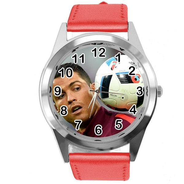 RONALDO SOCCER PLAYER FOOTBALL GAME RED LEATHER ROUND CD DVD TV SPORT WATCH