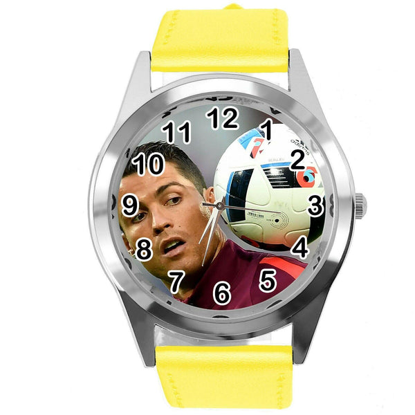 RONALDO SOCCER PLAYER FOOTBALL GAME YELLOW LEATHER ROUND CD DVD TV SPORT WATCH