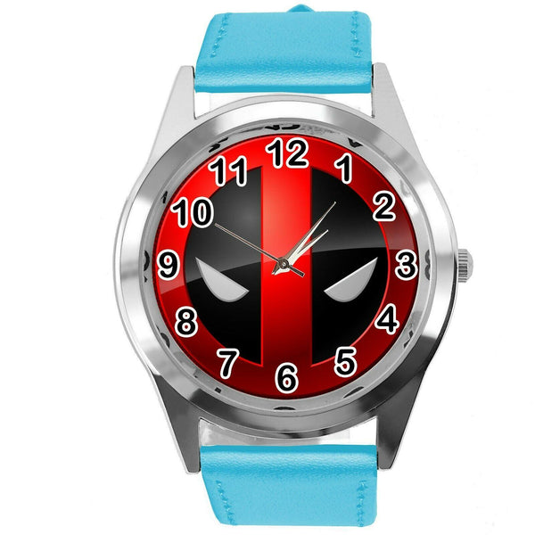 DEADPOOL FILM MOVIE SUPERHERO BLUE LEATHER CD DVD TV Comics XMEN SCIFI Watch