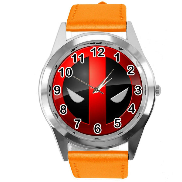 DEADPOOL FILM MOVIE SUPERHERO ORANGE LEATHER CD DVD TV Comics XMEN SCIFI Watch