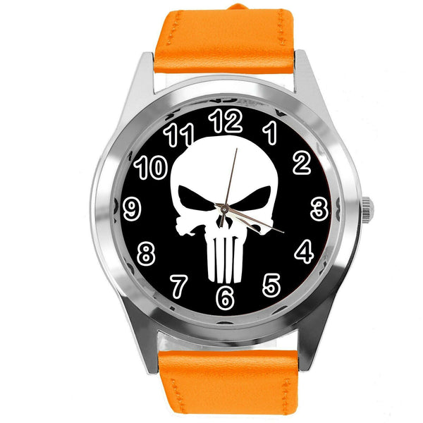 PUNISHER FILM MOVIE SUPERHERO ORANGE LEATHER CD DVD TV Comics SKULL SCIFI Watch