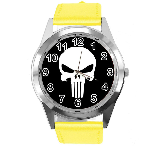 PUNISHER FILM MOVIE SUPERHERO YELLOW LEATHER CD DVD TV Comics SKULL SCIFI Watch