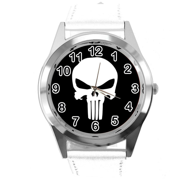 PUNISHER FILM MOVIE SUPERHERO WHITE LEATHER CD DVD TV Comics SKULL SCIFI Watch