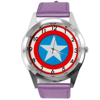 CAPTAIN AMERICA FILM MOVIE SUPERHERO PURPLE LEATHER CD DVD TV Comics SCIFI Watch