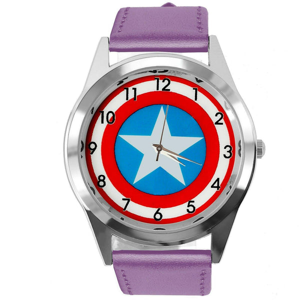 CAPTAIN AMERICA FILM MOVIE SUPERHERO PURPLE LEATHER CD DVD TV Comics SCIFI Watch