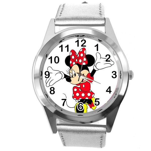 MINNIE MOUSE SILVER LEATHER FILM MOVIE CARTOON CD DVD TV STAINLESS WATCH
