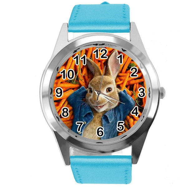 BLUE LEATHER FILM MOVIE CARTOON CD DVD TV STAINLESS WATCH FOR PETER RABBIT FANS