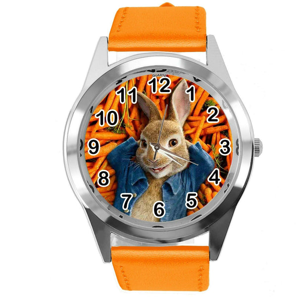 ORANGE LEATHER FILM MOVIE CARTOON CD DVD TV STEEL WATCH FOR PETER RABBIT FANS