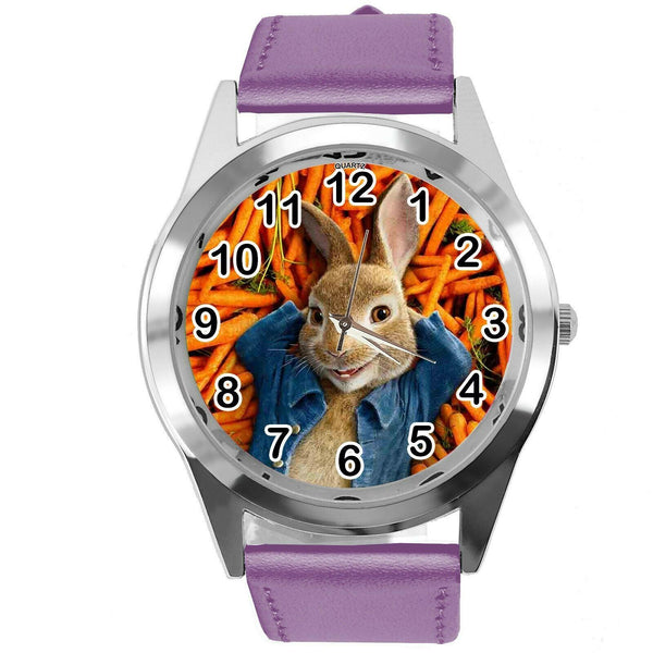 PURPLE LEATHER FILM MOVIE CARTOON CD DVD TV STEEL WATCH FOR PETER RABBIT FANS