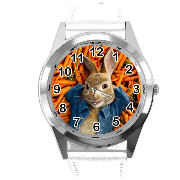 WHITE LEATHER FILM MOVIE CARTOON CD DVD TV STEEL WATCH FOR PETER RABBIT FANS