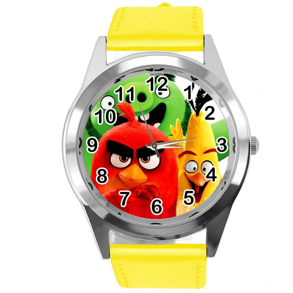 YELLOW LEATHER FILM MOVIE CARTOON CD DVD TV STEEL WATCH FOR ANGRY BIRDS FANS E1