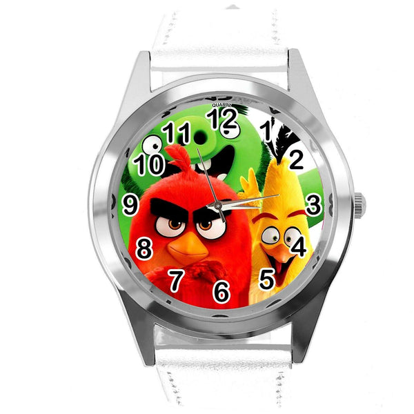 WHITE LEATHER FILM MOVIE CARTOON CD DVD TV STEEL WATCH FOR ANGRY BIRDS FANS E1