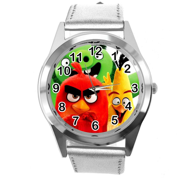 SILVER LEATHER FILM MOVIE CARTOON CD DVD TV STEEL WATCH FOR ANGRY BIRDS FANS E1