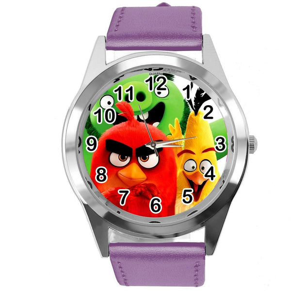 PURPLE LEATHER FILM MOVIE CARTOON CD DVD TV STEEL WATCH FOR ANGRY BIRDS FANS E1