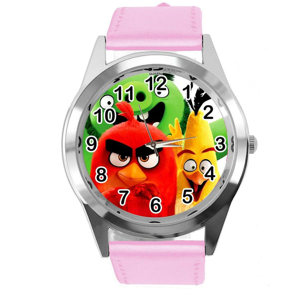 PINK LEATHER FILM MOVIE CARTOON CD DVD TV STEEL WATCH FOR ANGRY BIRDS FANS E1