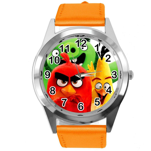 ORANGE LEATHER FILM MOVIE CARTOON CD DVD TV STEEL WATCH FOR ANGRY BIRDS FANS E1