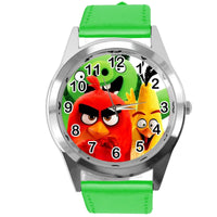 GREEN LEATHER FILM MOVIE CARTOON CD DVD TV STEEL WATCH FOR ANGRY BIRDS FANS E1