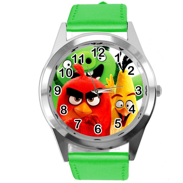 GREEN LEATHER FILM MOVIE CARTOON CD DVD TV STEEL WATCH FOR ANGRY BIRDS FANS E1