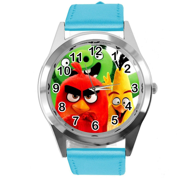 BLUE LEATHER FILM MOVIE CARTOON CD DVD TV STEEL WATCH FOR ANGRY BIRDS FANS E1