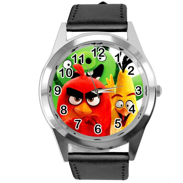 BLACK LEATHER FILM MOVIE CARTOON CD DVD TV STEEL WATCH FOR ANGRY BIRDS FANS E1