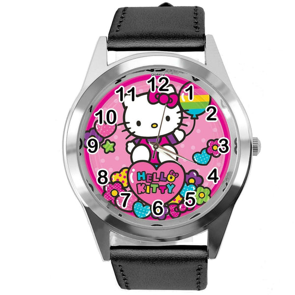 BLACK LEATHER FILM MOVIE CARTOON CD DVD TV STEEL WATCH FOR HELLO KITTY FANS