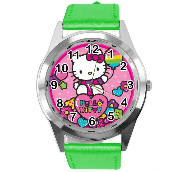 GREEN LEATHER FILM MOVIE CARTOON CD DVD TV STEEL WATCH FOR HELLO KITTY FANS