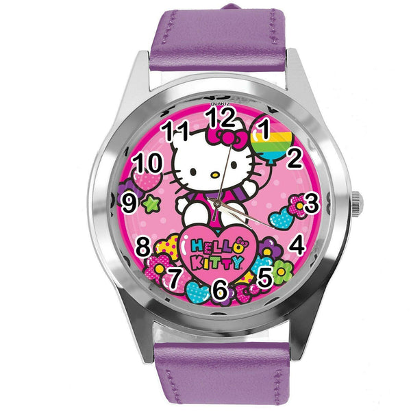 PURPLE LEATHER FILM MOVIE CARTOON CD DVD TV STEEL WATCH FOR HELLO KITTY FANS