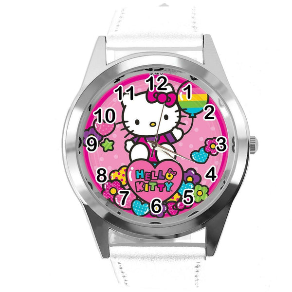 WHITE LEATHER FILM MOVIE CARTOON CD DVD TV STEEL WATCH FOR HELLO KITTY FANS