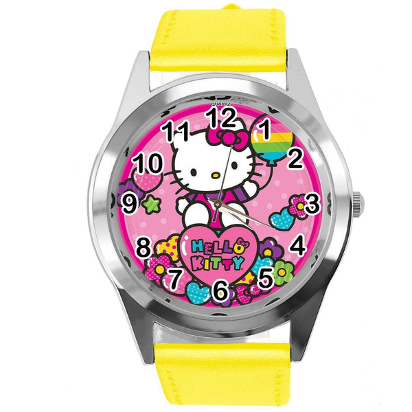 YELLOW LEATHER FILM MOVIE CARTOON CD DVD TV STEEL WATCH FOR HELLO KITTY FANS