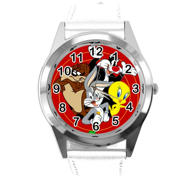 WHITE LEATHER FILM MOVIE CARTOON CD DVD TV STEEL WATCH FOR LOONEY TUNES FANS