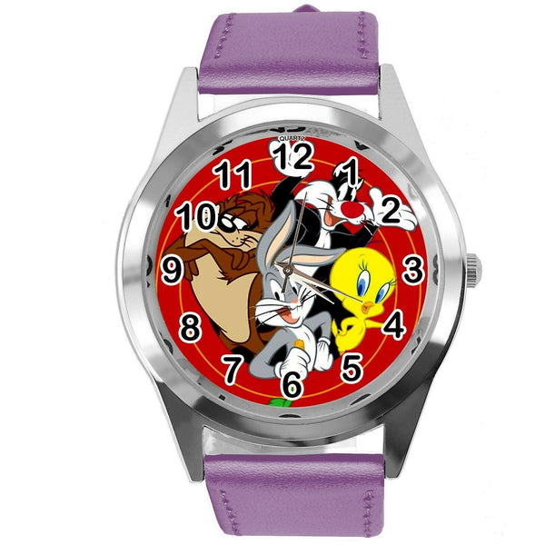 PURPLE LEATHER FILM MOVIE CARTOON CD DVD TV STEEL WATCH FOR LOONEY TUNES FANS