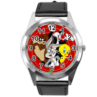 BLACK LEATHER FILM MOVIE CARTOON CD DVD TV STEEL WATCH FOR LOONEY TUNES FANS