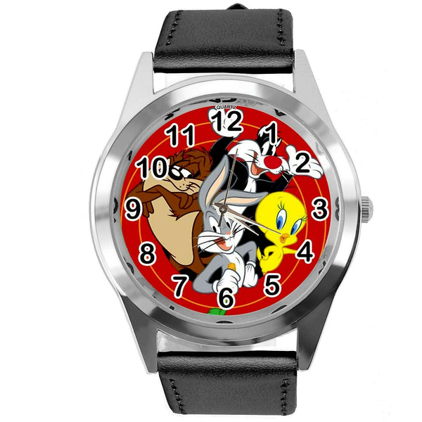 BLACK LEATHER FILM MOVIE CARTOON CD DVD TV STEEL WATCH FOR LOONEY TUNES FANS