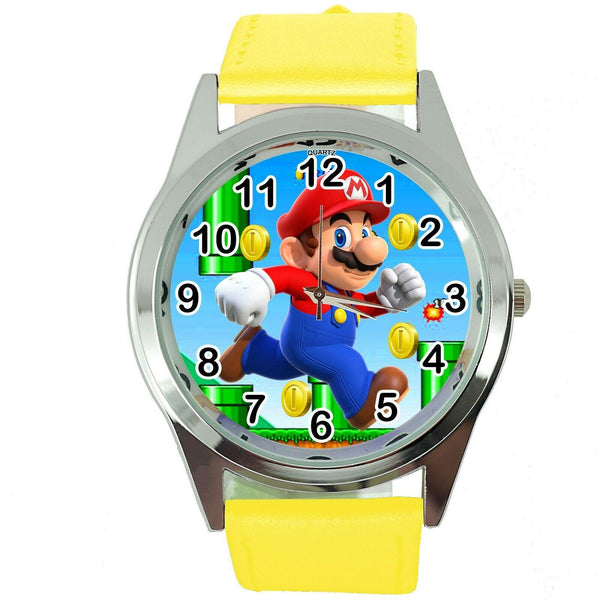 SUPER MARIO BROS VIDEO GAME PLUMBER HERO YELLOW LEATHER VIDEO GAME WATCH E2