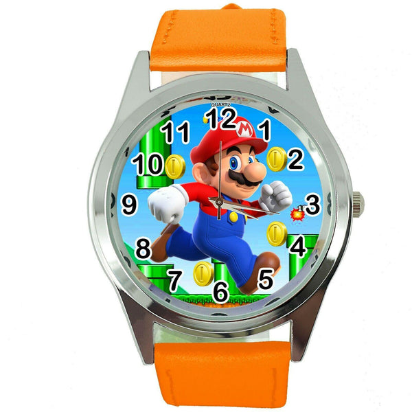 SUPER MARIO BROS VIDEO GAME PLUMBER HERO ORANGE LEATHER VIDEO GAME WATCH E2