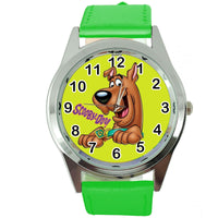 SCOOBY DOO SHAGGY CARTOON FILM MOVIE DVD VIDEO GAME GREEN LEATHER STEEL WATCH E2