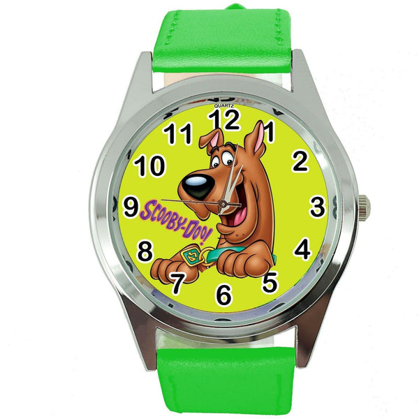 SCOOBY DOO SHAGGY CARTOON FILM MOVIE DVD VIDEO GAME GREEN LEATHER STEEL WATCH E2