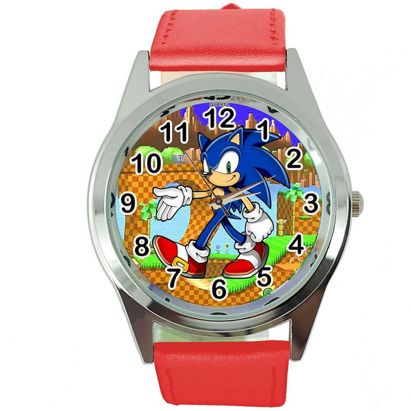 SONIC THE HEDGEHOG CARTOON FILM MOVIE DVD VIDEO GAME RED LEATHER STEEL WATCH
